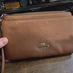 Coach Pebbled Leather Wristlet - Brown